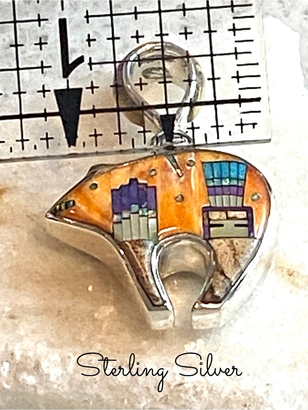 Sterling Silver Micro Inlay Bear Reversible Pendant, Southwestern Style Design - Picture 11 of 11